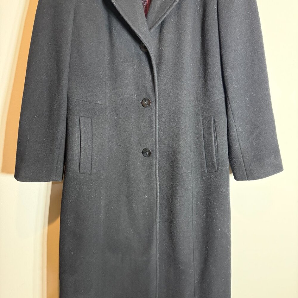 Vintage Charles Klein 100% Wool Long Overcoat Women's 12 Black Minimalist Retro - Picture 8 of 14